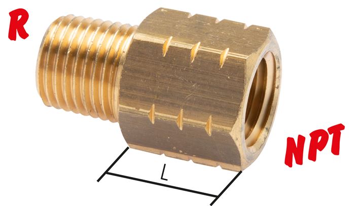 Mamelon de réduction R 1/4"(AG)-NPT 1/4"(IG), laiton