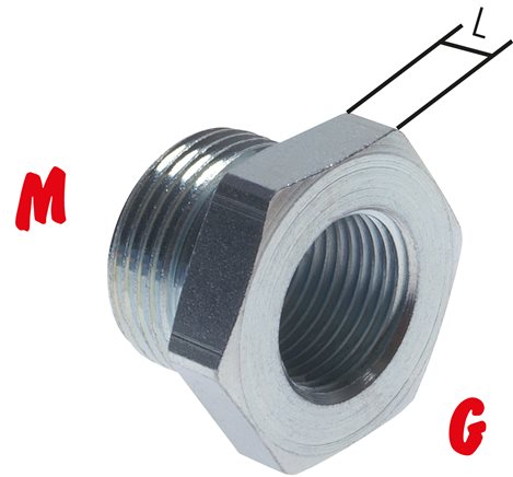 Mamelon réducteur M 22x1,5(AG)-G 1/4"(IG), acier galvanisé