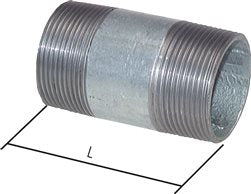 Tuyau double raccord R 1/4"-80mm, tube en acier ST 37 galvanisé