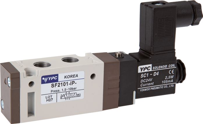 Électrovanne 5/2 voies, G 1/8", rappel par ressort, 24 V DC