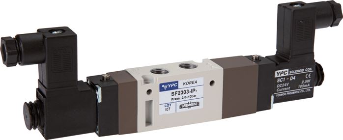 5/3-way solenoid valve, G 1/8", middle position closed, 12 V DC