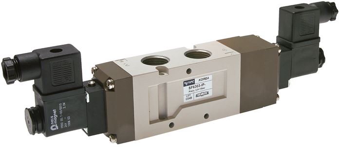 5/3-way solenoid valve, G 1/2", middle position closed, 230 V AC