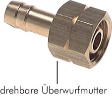 Hose nozzle, with nut (left) G 3/8" LH-6 (1/4")mm, brass