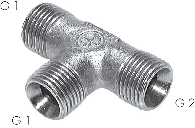 Pièce en T, cône 60° G 1/2"-G 1/2"-G 3/8" (AG), acier galvanisé