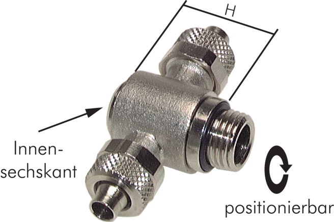 T-screw connection G 1/4"-8x6mm, nickel-plated brass, internal socket.
