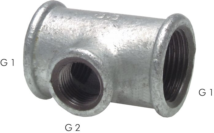 Pièce en T Rp 1-1/4"-Rp 3/4"-Rp 1-1/4" (IG), fonte malléable, galvanisée