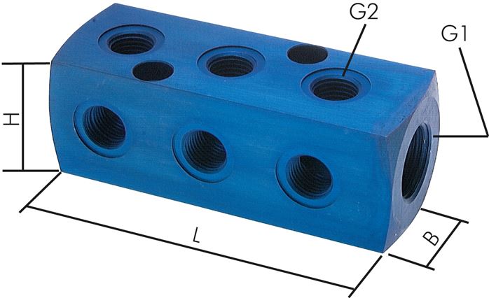 Distribution block 1 x G 3/4"-9x G 1/2", aluminum