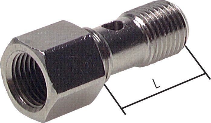 Banjo bolt, 1-fold internal thread. G 1/4"-25.0mm, nickel-plated brass