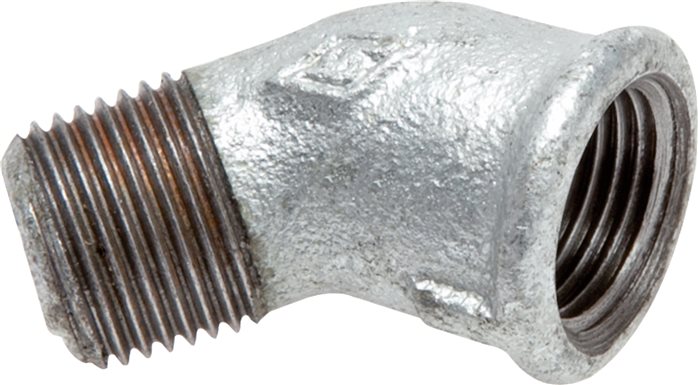 45° screw-in angle Rp 1"(IG)-R 1"(AG), malleable cast iron, galvanized