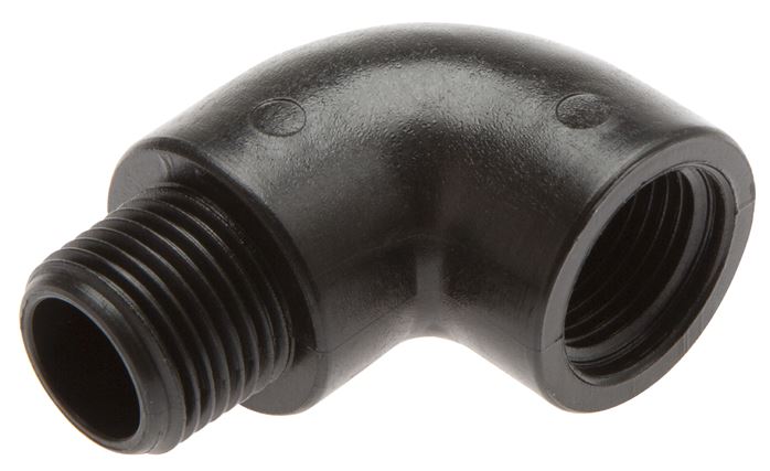 90° screw-in angle G 3/8"(IG)-G 3/8"(AG), polypropylene