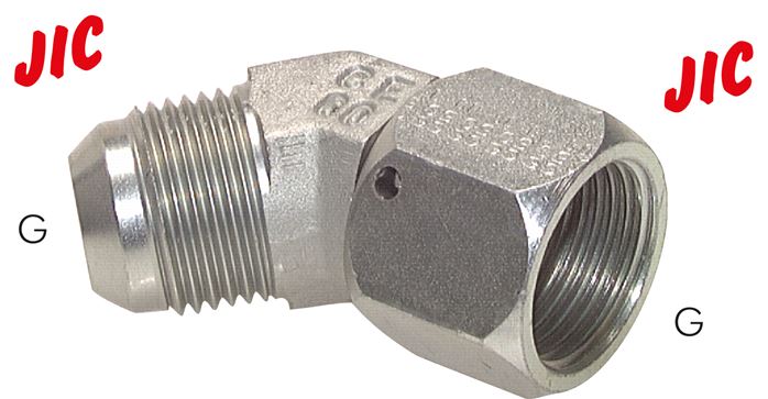 45° screw-in angle, UN 1-1/16"-12 (JIC), galvanized steel