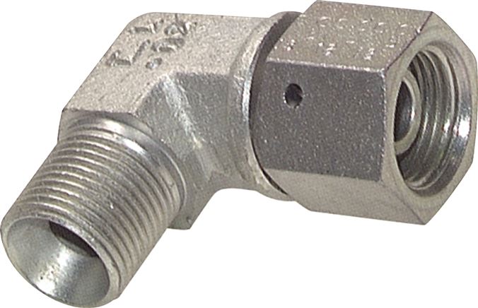 90° screw-in angle, 60° cone, G 3/8", galvanized steel
