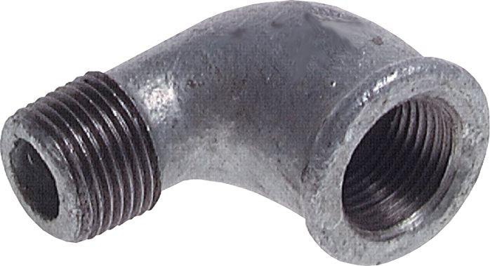 90° screw-in angle Rp 3/4"(IG)-R 3/4"(AG), malleable cast iron, galvanized