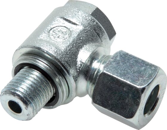 Elbow swivel screw connection G 3/8"-10 S (M18x1.5), without nut &amp; cutting ring, galvanized steel