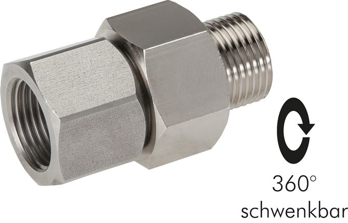 Hot water swivel joint, G 3/8"-G 3/8", nickel-plated brass, PN275