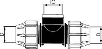 PEX-Rohrverschraubung, T-Stück, PP, 1-1/2"(IG)-63mm