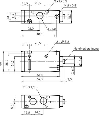 3/2-way pneumatic valve, G 1/8", spring return (NC)