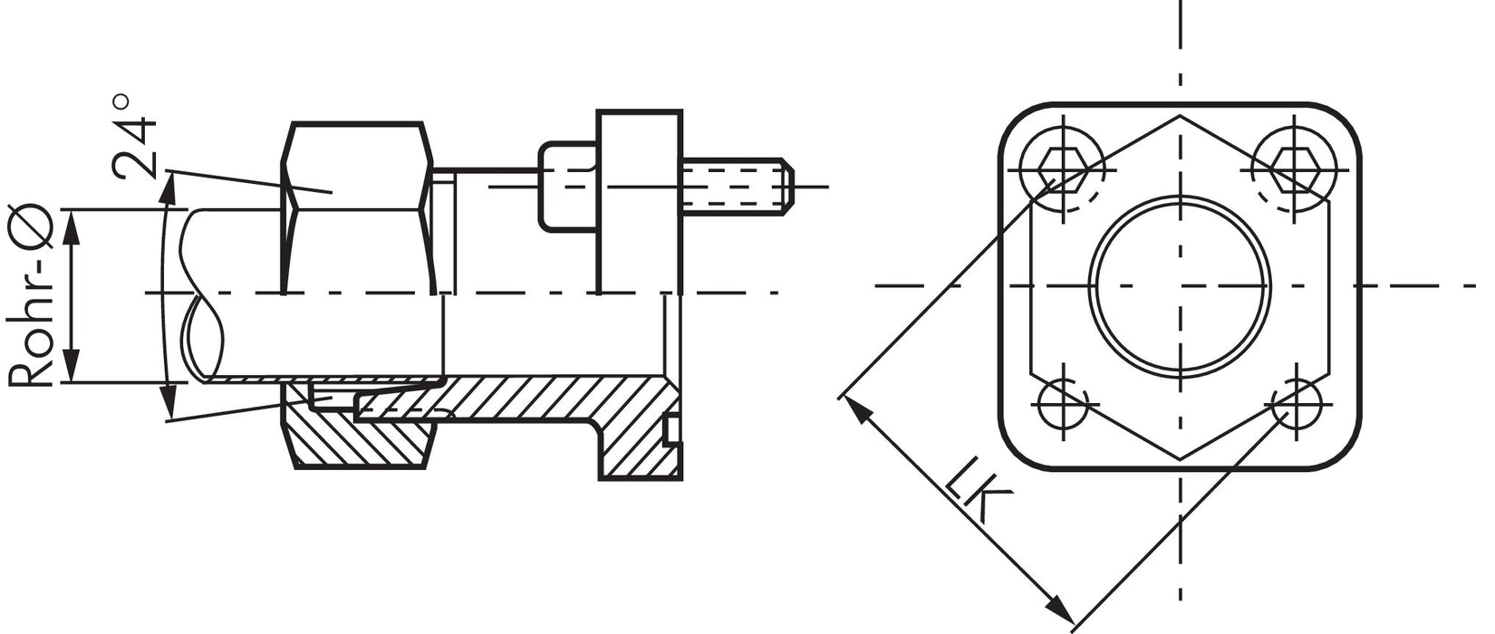 Gerade Flanschverschraubung Pumpenflansch LK 35, 12 L (M18x1,5)