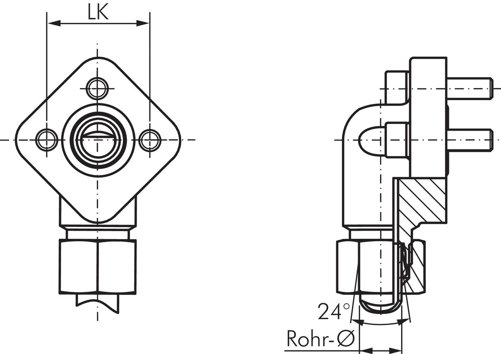 Winkel-Flanschverschraubung Pumpenflansch LK 40, 22 L (M30x2)