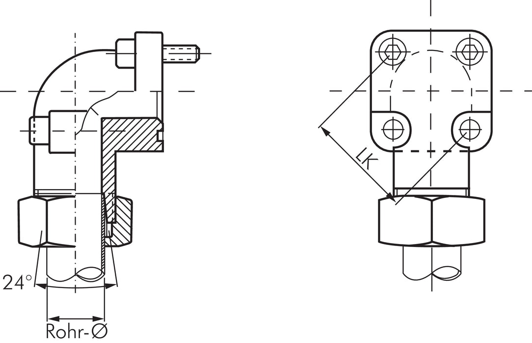 Winkel-Flanschverschraubung Pumpenflansch LK 40, 18 L (M26x1,5)