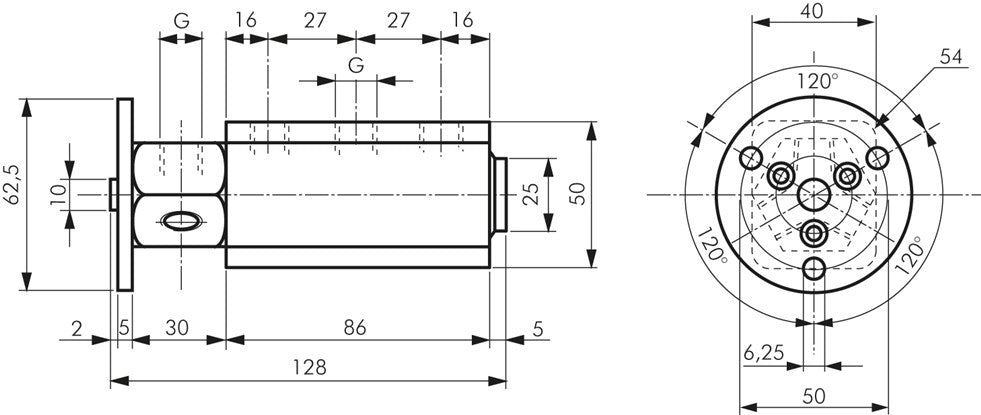 Raccord rotatif triple, G 1/4", utilisation pour le vide