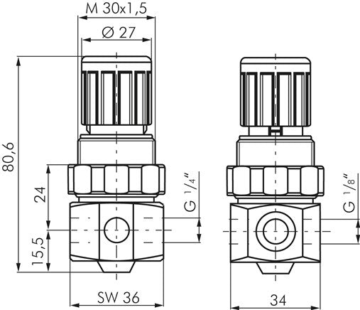 Régulateur de pression en acier inoxydable G 1/4", 0,5 - 10bar (non réversible)