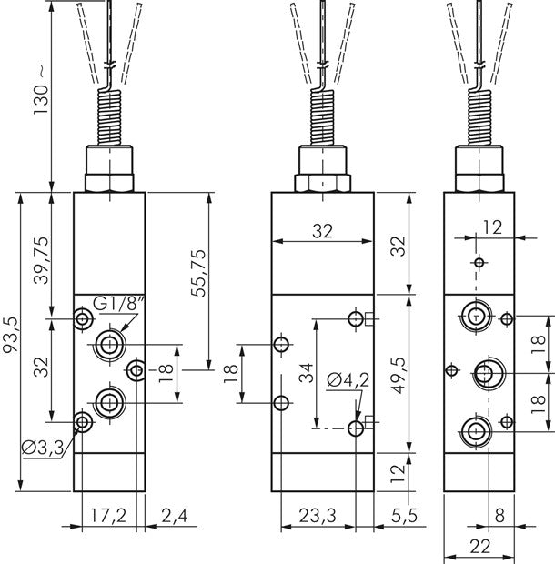 Vanne à ressort, 5/2 voies, G 1/8"