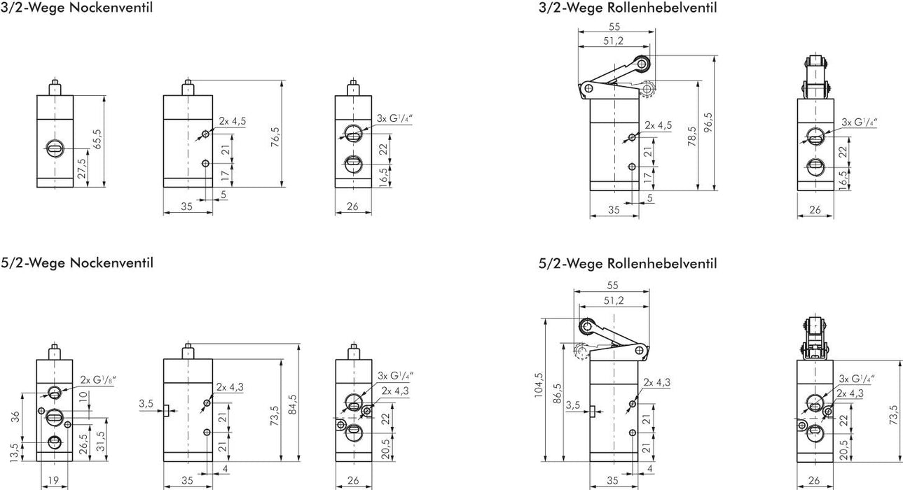 5/2-Wege Endschalter mit Nocke, G 1/4"