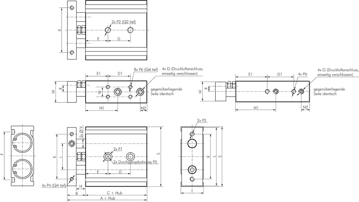 Double piston cylinder, piston 10mm, stroke 10mm