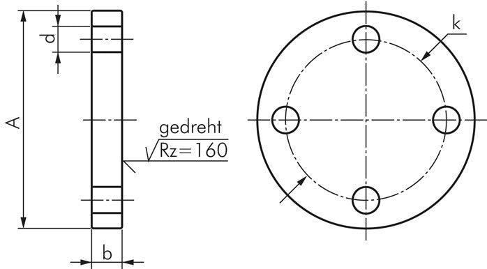 Bride aveugle DN40-PN40 (DIN/EN), DIN 2527 &amp; EN 1092-1 (Type 05), 1.4571