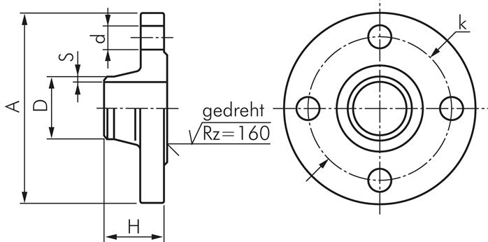 Vorschweißflansch DN15-PN40 (DIN/EN), DIN 2635 & EN 1092-1 (Typ 11), 21,3mm, Stahl schwarz