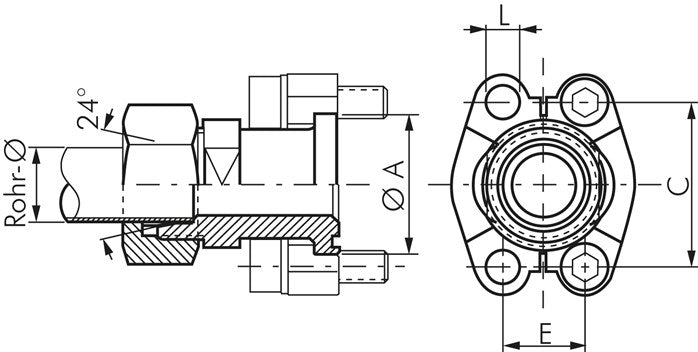 Gerade Flanschverschraubung 1-1/4"-SAE (3000 PSI), 38 S (M52x2)