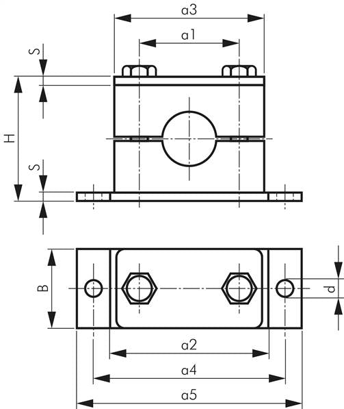 20mm Doppelrohrschelle mit Deckplatte & Tragschienenmutter zum Aufbau auf C-Tragschiene Baugröße 3,