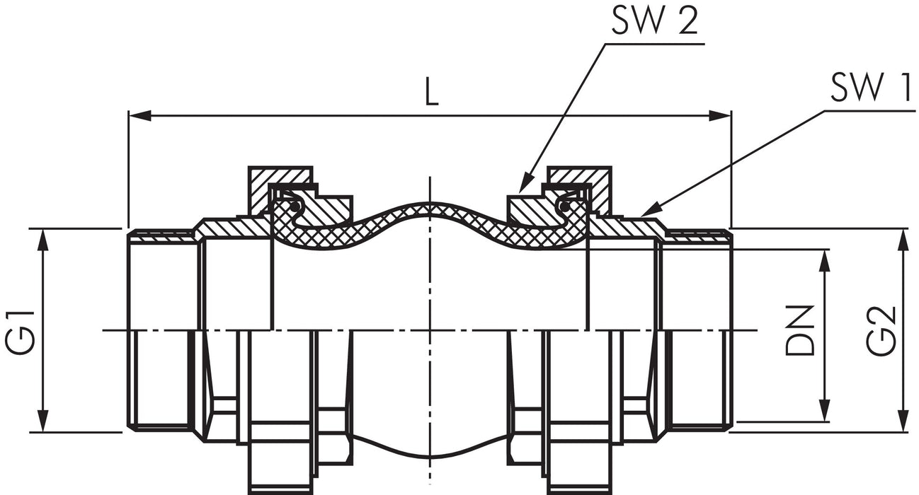 Compensateur, DN32, R 1-1/4" (AG)-R 1-1/4" (AG), NBR