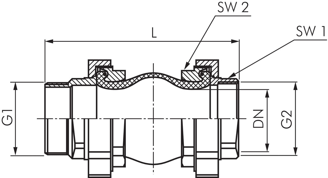 Compensateur, DN32, R 1-1/4" (AG)-G 1-1/4" (IG), EPDM