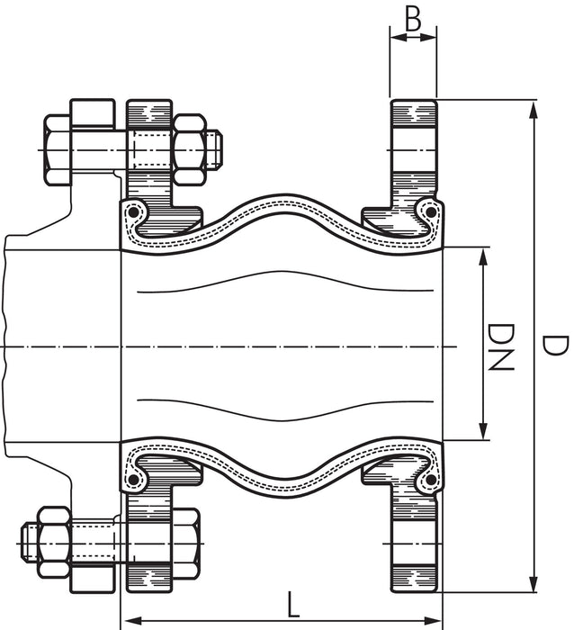 Compensateur compact, DN125-PN16 (DIN/EN) (max. 10 bar), EPDM