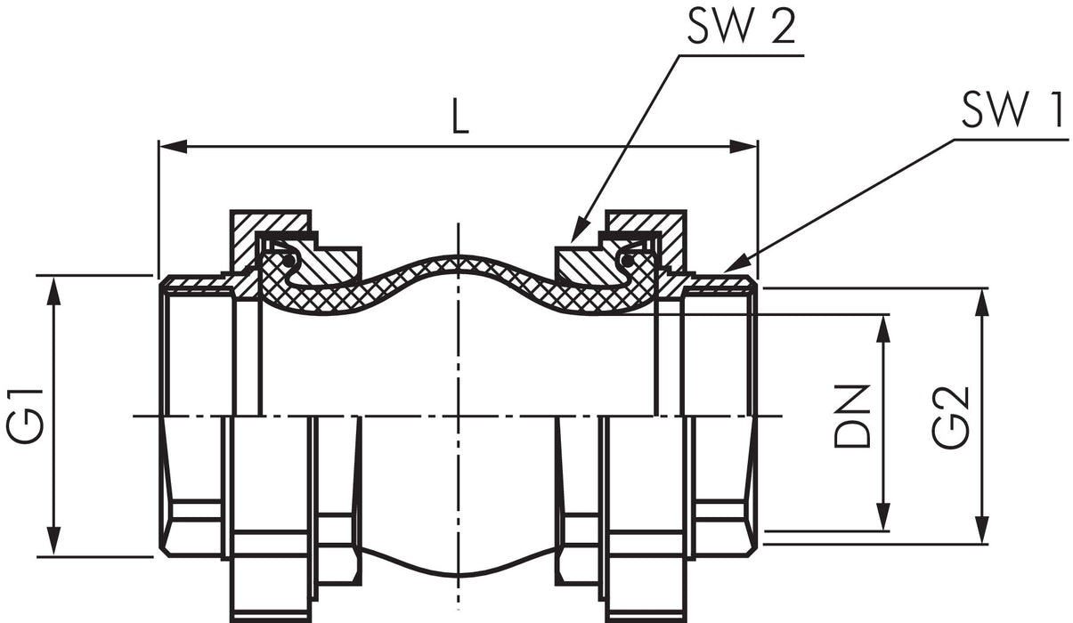 Compensateur, DN32, G 1-1/4" (IG)-G 1-1/4" (IG), NBR