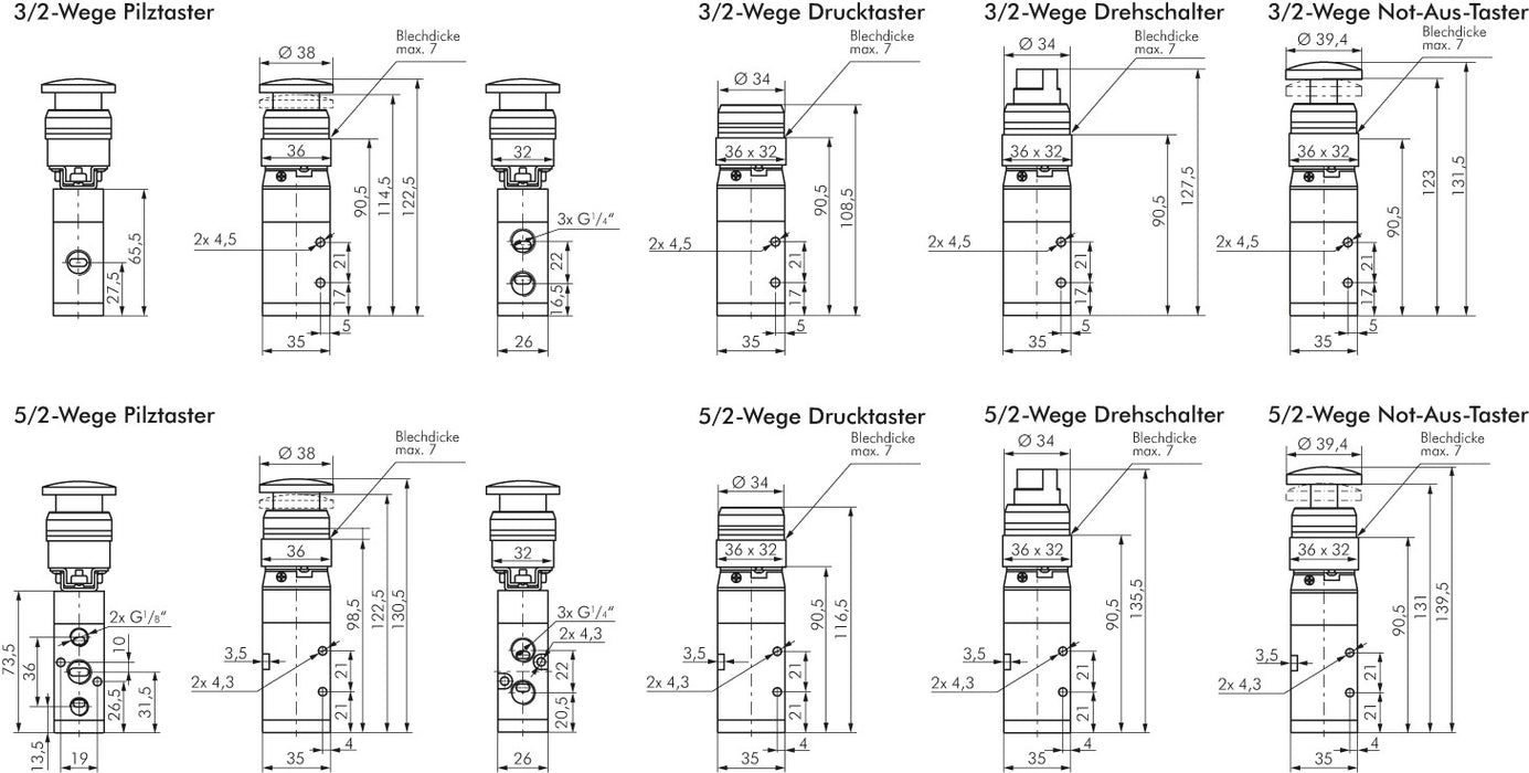 3/2-way (NC/NO) rotary switch valve, black, G 1/4"