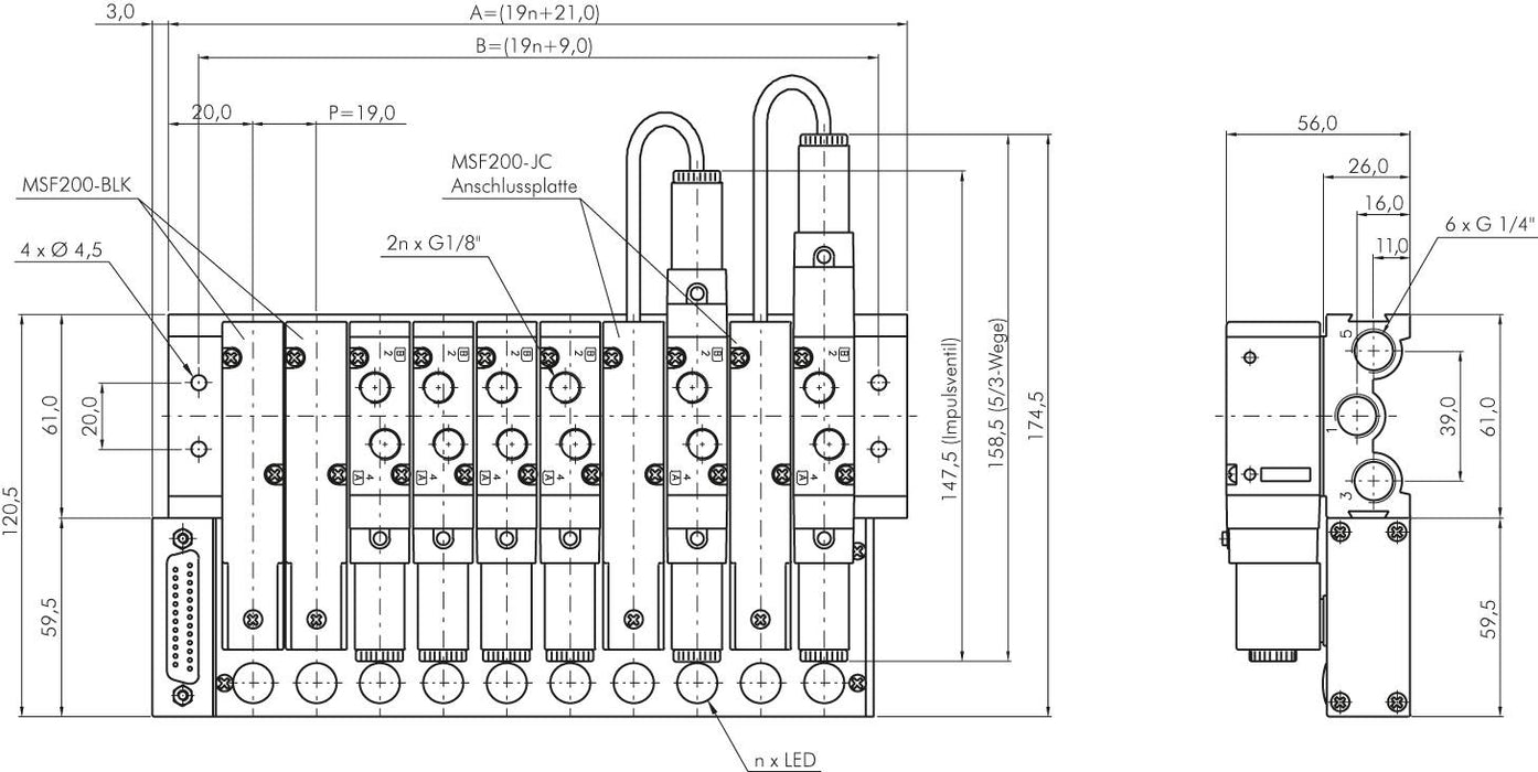 Multipole connection cable 1 m. SUB-D
