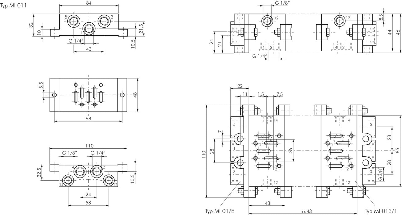 Plaque de liaison ISO 1 simple, sorties en bas