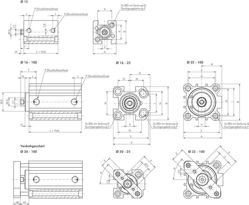 Short-stroke cylinder, single-acting, piston 40mm, stroke 30mm
