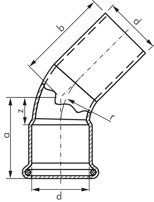 Raccord à sertir, coude 45°, 54 mm i/a, acier inoxydable