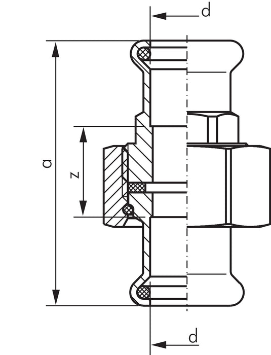 Raccord à sertir, raccord à vis plat, 22 mm intérieur, cuivre / alliage de cuivre