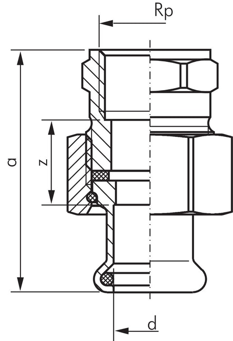 Press fitting, screw connection flat, 22mm / Rp 3/4" (IG)