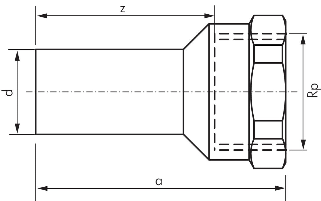 Press fitting, transition sleeve nipple 22mm outside/Rp 1/2" IT