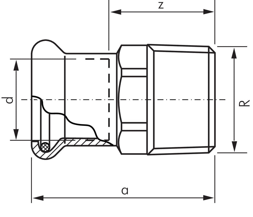 Pressfitting, Übergangsnippel 54mm innen / R 2" AG