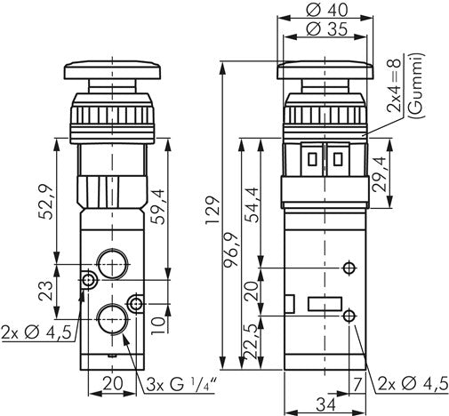 5/2-way valve G 1/4", green mushroom button