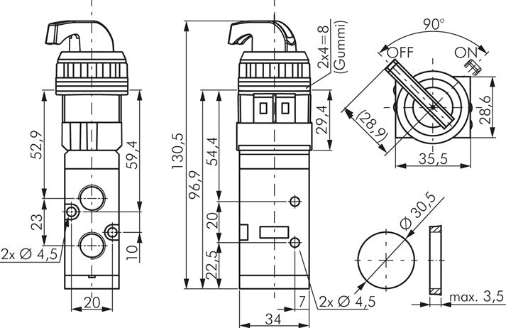 5/2-way valve G 1/4", black rotary switch