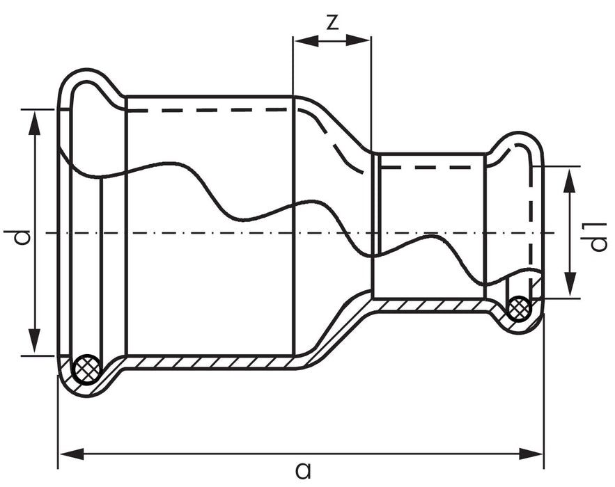 Pressfitting, Reduziermuffe, 22x18mm, Kupfer / Kupferlegierung