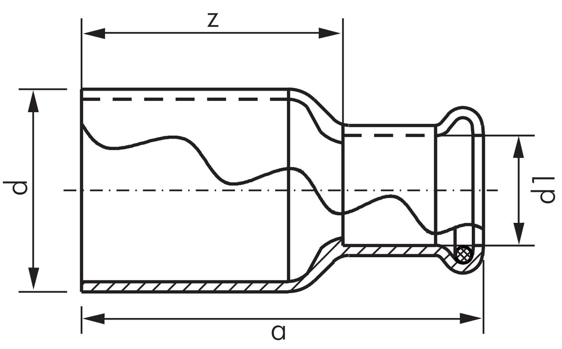 Pressfitting Reduziernippel 54x42mm (außenxinnen)